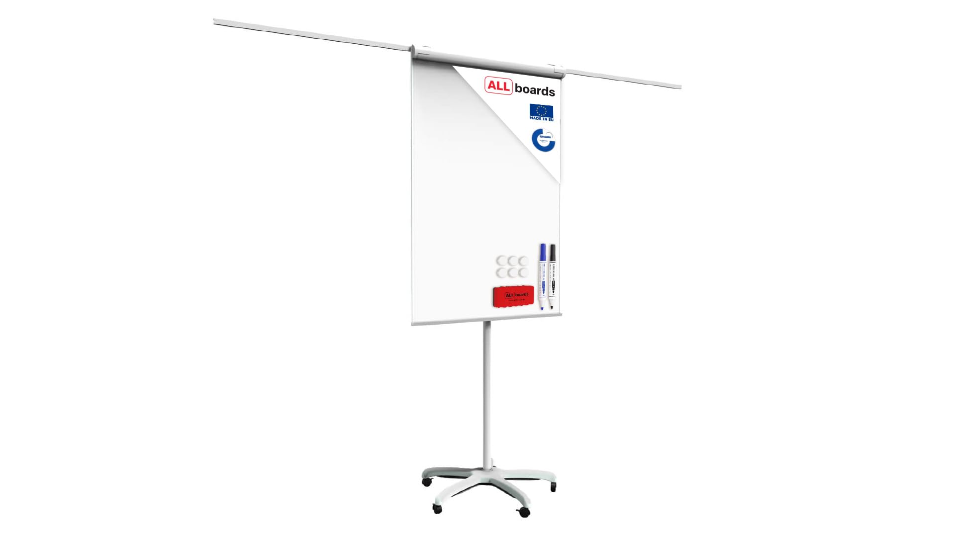 ALLboards Mobile Flipchart with Side Arms and Castors 100x70cm(1000x700mm), Adjustable Height, Magnetic Whiteboard Dry Wipe Surface โ image 1