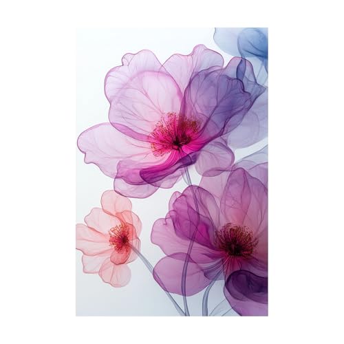 Fleurs pourpres d’encre pour salon : tableau paysage de montagne zen