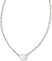 Kendra Scott Cailin Silver Pendant Necklace White Crystal Rhodium-Plated Brass 16in Adjustable Chain