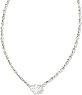 Kendra Scott Cailin Silver Pendant Necklace White Crystal Rhodium-Plated Brass 16in Adjustable Chain
