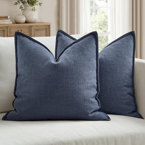 Image of MIULEE Pack of 2 Thick Textured Couch Throw Pillow Covers, Navy Blue Decorative Pillow Covers 22x22, Neutral Linen Cushion Cases for Sofa Bed Living Room Modern Farmhouse Home Decor, No Filling