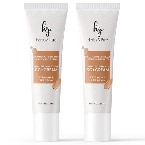 Image of Herbs & Pure CC+ Cream SPF30PA+++ with Vitamin E, Instant Spot Coverage, Light Makeup Glow, Tinted Moisturizer, Lightweight, Natural Coverage, Long Lasting, Evens Skin Tone, 50ml, Pack of 2