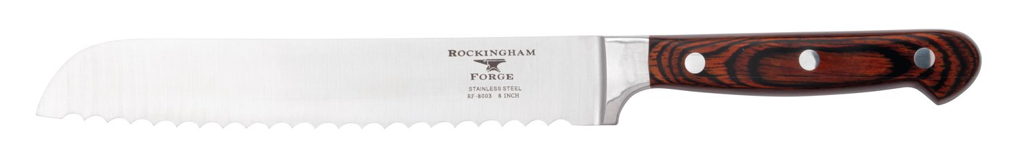 Rockingham Forge Essentials 8000 Series 8” Bread Knife with Classic Riveted Pakkawood Handles and Full Tang Construction, Stainless Steel Blades,RF-8003
