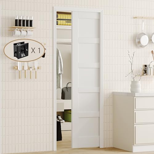 Image of Sliding Pocket Door, 28in. x 80in., 5-Panel Core with Frame and Hardware Kit Set, Interior Doors for Pocket Door, White Primed - No Panel Assembly Required