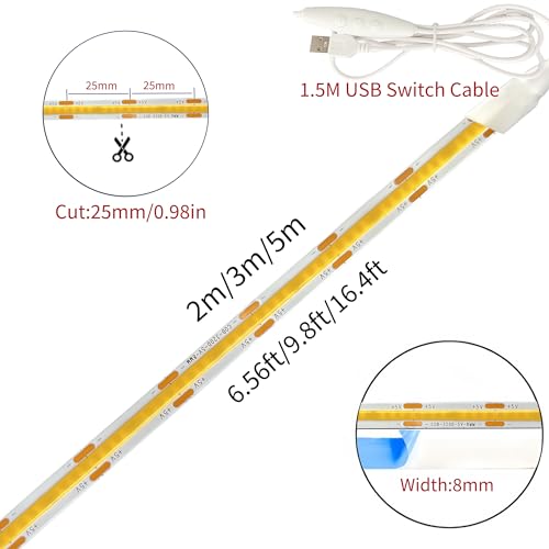 Tira de LED COB USB 5V 5m con interruptor regulable morado miniatura 4