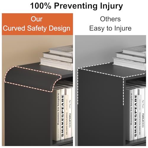 70" Book Shelf and Bookcase, Tall Bookshelf with Drawers, 48" Wide Modern 5 Tier Bookcase with 3 Bins Storage, Large Wood Display Cabinet with Adjustable Bin Storage for Living Room,Black - Image 6