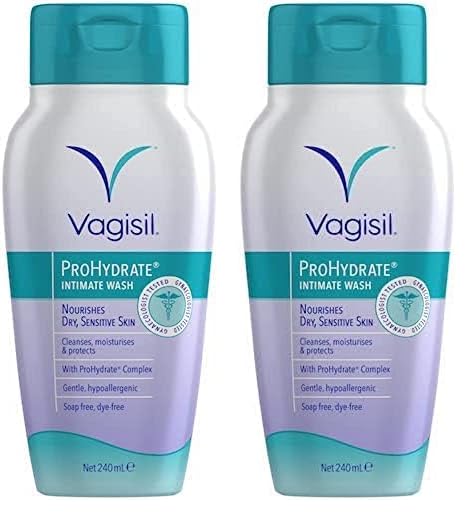 VagisilProHydrate Intimate Wash for Daily Feminine Hygiene for Dry & Sensitive Skin with Hyaluronic Acid, Cleanses, Moisturises & Protects, 240 ml (Pack of 2)