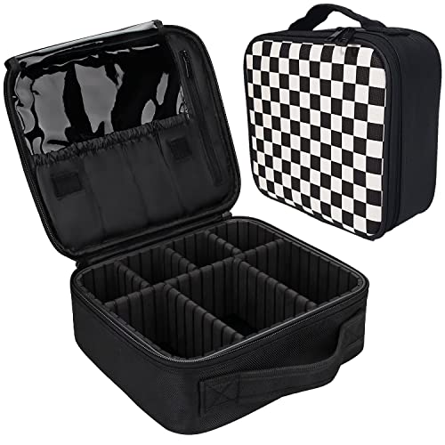 Image of Travel Makeup Case, Professional Cosmetic Train Cases Artist Storage Bag Make Up Tool Boxes Brushes Bags with Compartments Vanity Organizer (10 INCH(1 Layer), Chess Pattern)