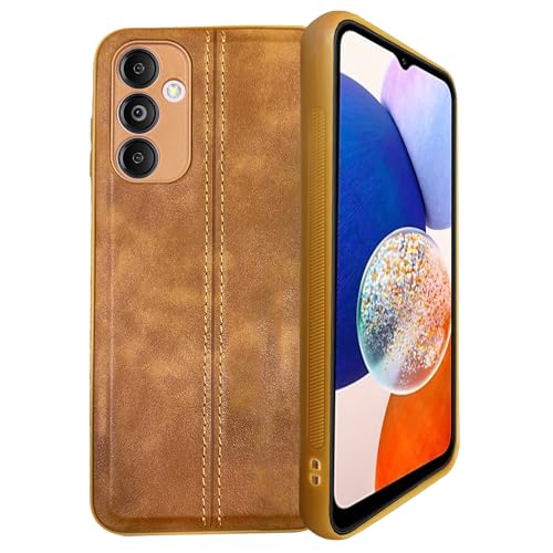 Image of A rtistque Premium Thread Leather Back Cover Case for Samsung Galaxy M54 5G / Samsung Galaxy F54 5G | Drop Protection | Smooth Grip | Raised Camera Edges - Brown