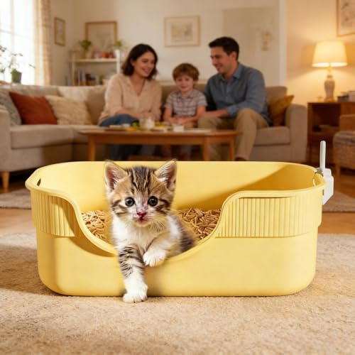 Arenero abierto para gatos y gatitos de lados altos 16.54''x11.81''x7.09'' miniatura 5
