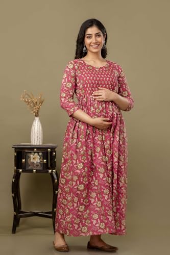 Image of Maternity Feeding Kurtis for Women Cotton - Zip Access Nursing Dress | Comfortable Pregnancy Wear | Stylish Feeding Kurti | Soft Cotton Maternity Dresses for Womens