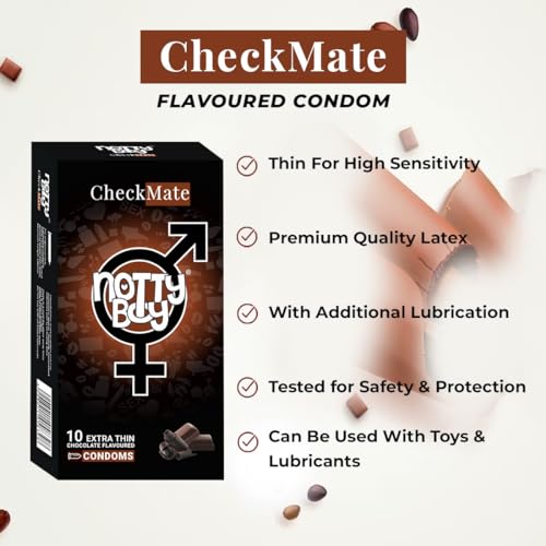 NOTTY BOY Checkmate Ultra Thin Chocolate Flavoured Condoms For Men - 10 Pieces (Pack Of 1) Proper Fit | Convenient To Carry | Extra Sensation And Transparent, Natural Feeling - Image 2
