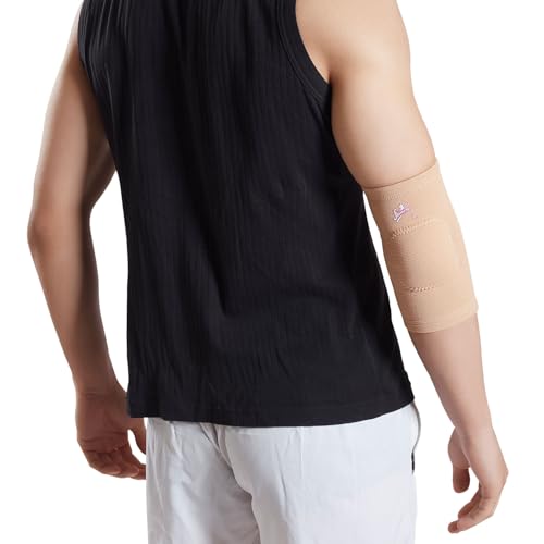 Image of Flamingo Gel Elbow Support Brace | Elbow Sleeves Arm Brace For Sports, Gym, Joint Pain, Tendonitis And Weightlifting | Elbow Sleeves Band For Pain Relief | Beige | XXL |