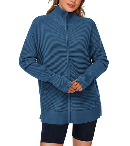 Image of PRETTYGARDEN Womens Long Sleeve Zip Up Ribbed Cardigan Sweaters