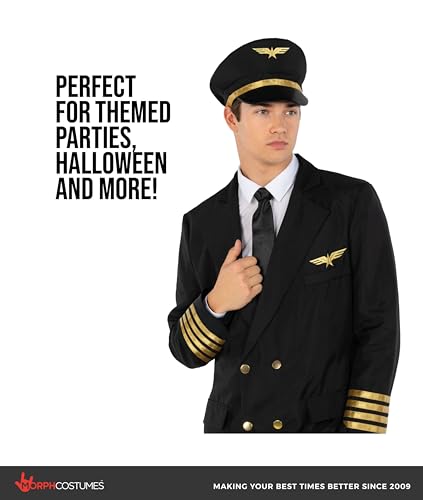 Morph Men's Pilot Costume Men Airplane Outfit Adult Airline Halloween Costumes for Men Pilot Uniform Suit X-Large