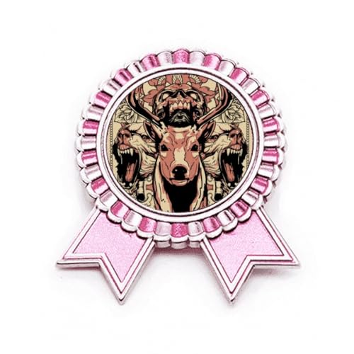 Broche ours cerf fleurs roses métal taille M, bijou fantaisie animalier pour femme