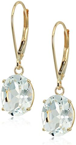 Amazon Essentials 14K White Gold Oval Gemstone Dangle Leverback E...