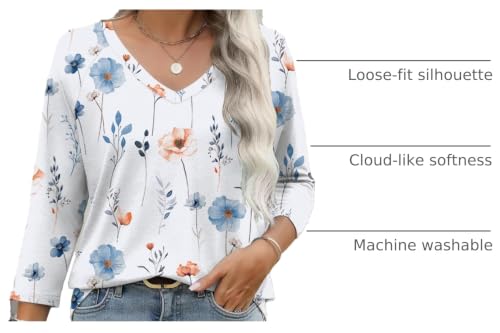 Image of Zeagoo 3 /4 Length Sleeve Womens Tops Casual V Neck Shirts Soft Basic Tees