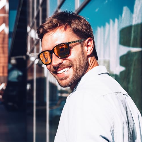 DUCO Rectangular Polarized Sunglasses for Men Acetate Carbon Fiber Sun Glasses Driving Fishing Golf UV400 Protection DC83302