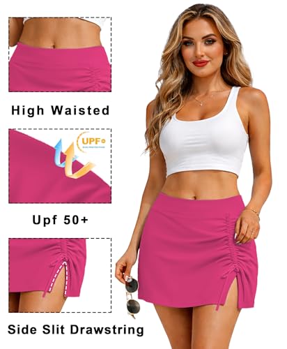 Image of AOBUTE Women UPF 50+ High Waisted Swim Skirt Side Slit Drawstring Beach Cover Up (No Lining)