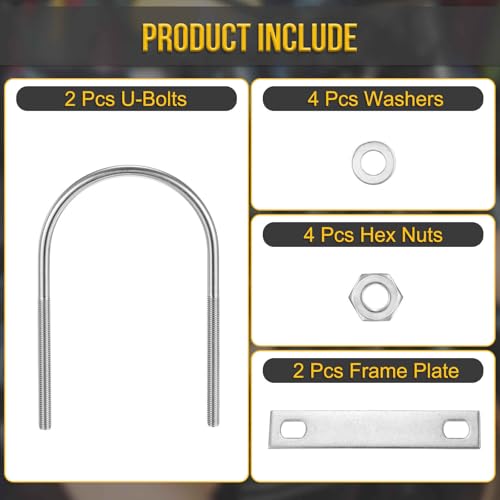 Image of DTGN M8x90x160mm U Bolts Round Kit - 2Set - 304 Stainless Steel U-Bolt Kit with Nuts, Washers, Frame Plate - Good for Pipe, Trailer, Automotive, Leaf Spring Fastener