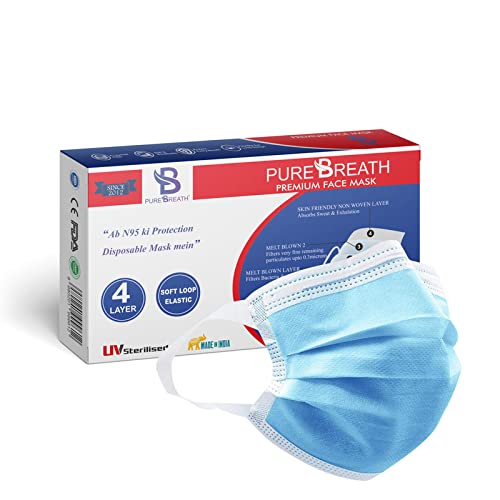 Purebreath 4 Ply Surgical Face Masks with Soft Ear Loop Bands Filter (99% Filteration, Blue, UV Sterilised Pack of 1, Travel Pack) - 15 Pcs/Pack (B09PF2VZN6) Amazon Price History, Amazon Price Tracker