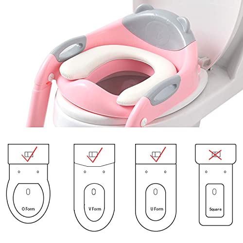Potty Training Seat Ladder Girls, Toddlers Potty Chair Potty Seat, Kids Potty Training Toilet Seat With Ladder Fedicelly (Gray/Pink) #TOP5