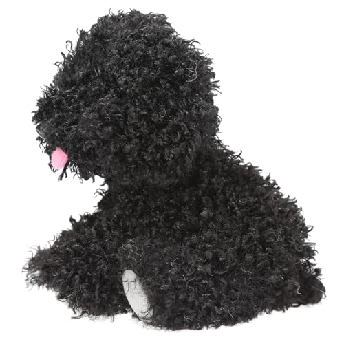 Depesche 13515 TOPModel - Kuscheltier Hund in Schwarz, ca. 16 cm großes Plüschtier mit lockigem Fell und rosa Zunge