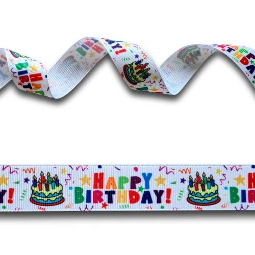 2 Yards (1.82 metres) Happy Birthday Cake Candles Grosgrain Ribbon 25mm Wide Ideal for Craft Projects Scrapbooking DIY Hair Bows Present Wrapping etc.