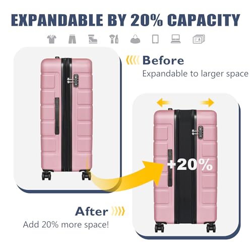 Image of KEYTANG Luggage Light weight Hardside Expandable Luggage Spinner Wheels Luggage Suitcase W /TSA Lock 3-Piece Luggage Set,Include 20 inchCarry on Luggage Suitecase(20 /24 /28), Pink