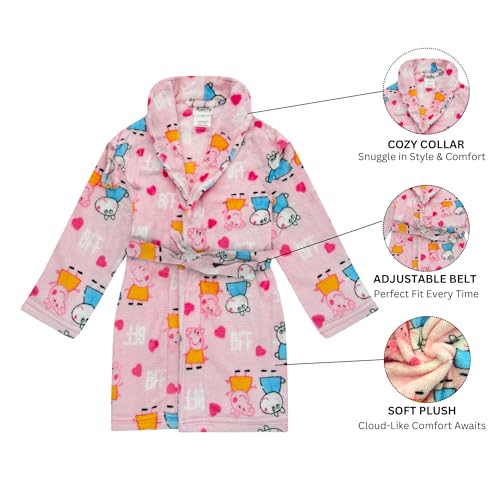 Peppa Pig Toddler Girls Fleece Kids Hooded Robe - Super Soft Plush Kids Spa Bathrobe with Pockets, 2T-5T - Official Product4