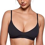 INLYRIC Women's Inbarely Soft Scoop Bralettes No Padding Cami Bras Unlined No Underwire Comfort Sleep Bralette Pullover Black Medium