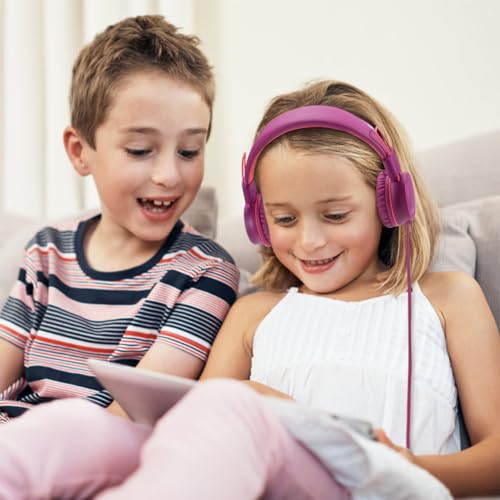 Image of noot products K33 Kids Headphones Wired 3.5mm Jack, Foldable, Plum | Stereo Tangle-Free 5ft Long cord, Plug-in, On-Ear Headset for Children, Boys, Girls, iPad, School, Kindle, Travel, Plane