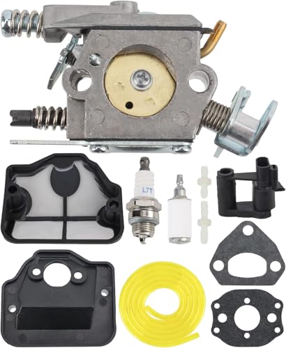 Carbbia 530071987 Carburetor with Tune Up Kit for Husqvarna 36 41 136 137 137E 141 142 141LE 142E Chainsaw, compatible with Walbro WT-834 WT-657 WT-529 WT-289 WT-285 WT-239 WT-202 and Zama C1Q-W29E