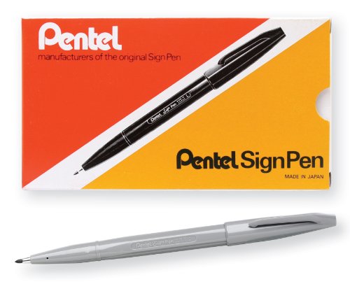 Pentel Sign Pen Fiber-Tipped Pen, Gray Ink, Box Of 12 (S520-N) #TOP4