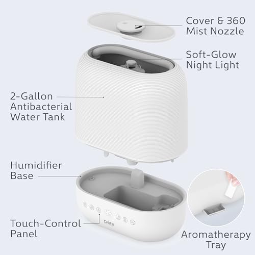 Pure Enrichment HUME Sense Warm & Cool Mist Top-Fill Humidifier, 2-Gal Tank, Up to 4.5 Days, Auto Humidity Sensor, 3 Mist Levels, Night Light, Aromatherapy, Sleep Mode & Auto Shut-Off - Image 5