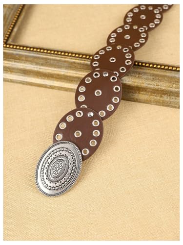 GORGLITTER Women's Western Boho Belts Disc Vintage Cowgirl Leather Belts for Jeans Dress Skirt4