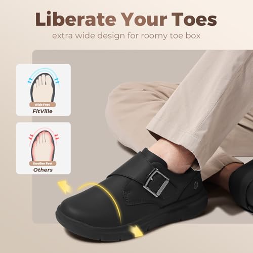FitVille Extra Wide Walking Shoes for Men Diabetic Swollen Feet Wide Comfortable Casual Dress Shoes for Men with Adjustable Strap2