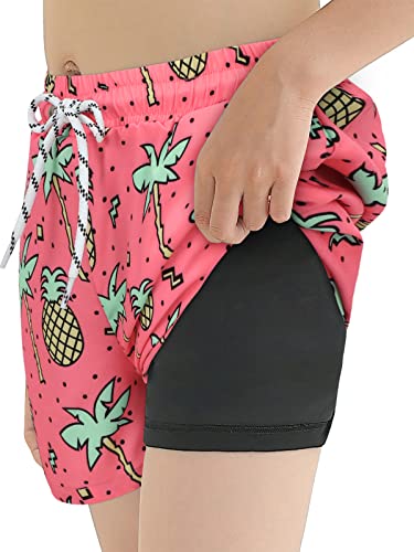Century Star Boys Swim Trunks With Boxer Brief Liner Boys Swimwear Quick Dry Bathing Suit Toddler Swim Trunks Boys Swim Set 2-12 T Pink Pineapple 10-12 Years #TOP1