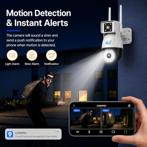 Image of DDLC 6MP 4G SIM Dual Lens Outdoor PTZ CCTV Camera | 360 Rotation | Color Night Vision | Smart Auto Tracking | Two-Way Audio | Wireless Security with V380 Pro App (4G Dual Lens PTZ)