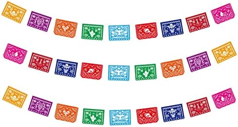 3 Packs Mexican Party Banner With 9 Unique Designs Large Plastic Fiesta Party Supplies Papel Picado Banner Mexican Theme Party Decoration for Cinco de Mayo