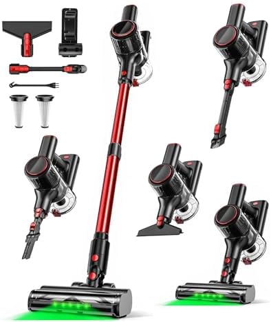 Cordless Vacuum Cleaner, 40KPA Powerful Stick Vacuum 8 in 1 Lightweight Vacuum Cleaners for Home, 3 Suction Modes, 45Mins Detachable Battery Vacuum for Hard Floor Carpet Pet Hair (Red)