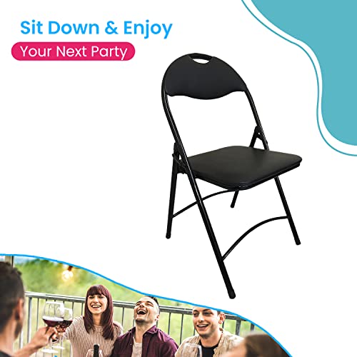 Steel Frame Foldable Chair - Heavy Duty Black Metal Folding Chair With Padded Seat For Comfort - Single Unit #TOP1