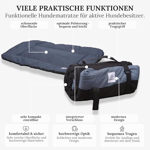 Wanderpfote Hundedecke für Unterwegs, 75 x 50cm – Waschbar, Orthopädisch, Wasserdicht – Hochwertiges Design – Hundedecke Outdoor, Hundematte Auto (Blau, Größe M)