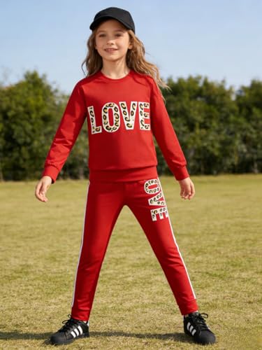Image of Tween Girl's Letter Print Top + Jogger Pants 2 Piece Outfit Set Kids Clothing, Sizes 6-14 Years