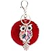 JK Home Lindo Pom Pom Ball Rhinestone llavero bolsa coche anillo llavero juguete, Búho y Rojo (Rojo) - JK514-114A