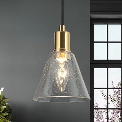 KSANA Black and Gold Pendant Light, Seeded Glass Pendant Light Fixtures Adjustable Modern Pendant Lighting for Kitchen Island, Bedroom, Living Room