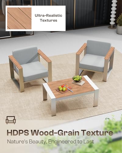 Image of Outdoor Patio Furniture Set, 7 Seats Outdoor Patio Conversation Sets with Ergonomic Seat and Wide Washable Thick Cushions, Modern Patio Sectional Furniture for Balcony, Porch(Teak-Gray