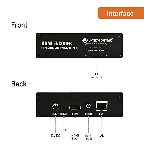 J-Tech Digital H.264 Iptv Hdmi Video Encoder 1080P 60Hz For Live Stream Broadcast On Youtube, Facebook, Twitch, Supports Rtsp, Rtp, Rtmps, Rtmp, Http, Udp, Onvif Control App Available, Audio In #TOP4