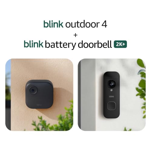 Image of Blink Outdoor 4 and Battery Doorbell 2K+ (newest model) - Two-year battery 1080p cameras and 2K battery doorbell. Sync Module Core included - 2 Cameras + Doorbell (Black)